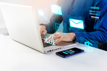 Businessman searching and verifying the correctness of document information.,Management of...