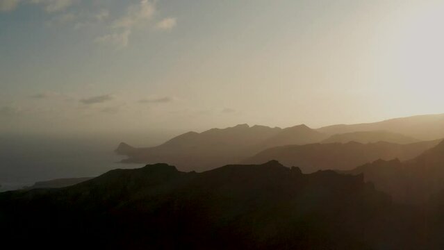 vue a&eacute;rienne au coucher de soleil  de l'ile de UA HUKA archipel des marquises polynesie francaise 