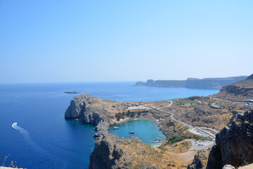 Fototapeta na wymiar heart shaped harbour on Rhodes island, view from top of mountain