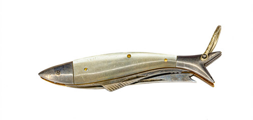 Old fishing knife with two blades on white background