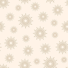 Golden sun pattern, seamless vector repeat background