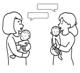 子育てについて話し合うお母さんのイラスト（線画のみ）