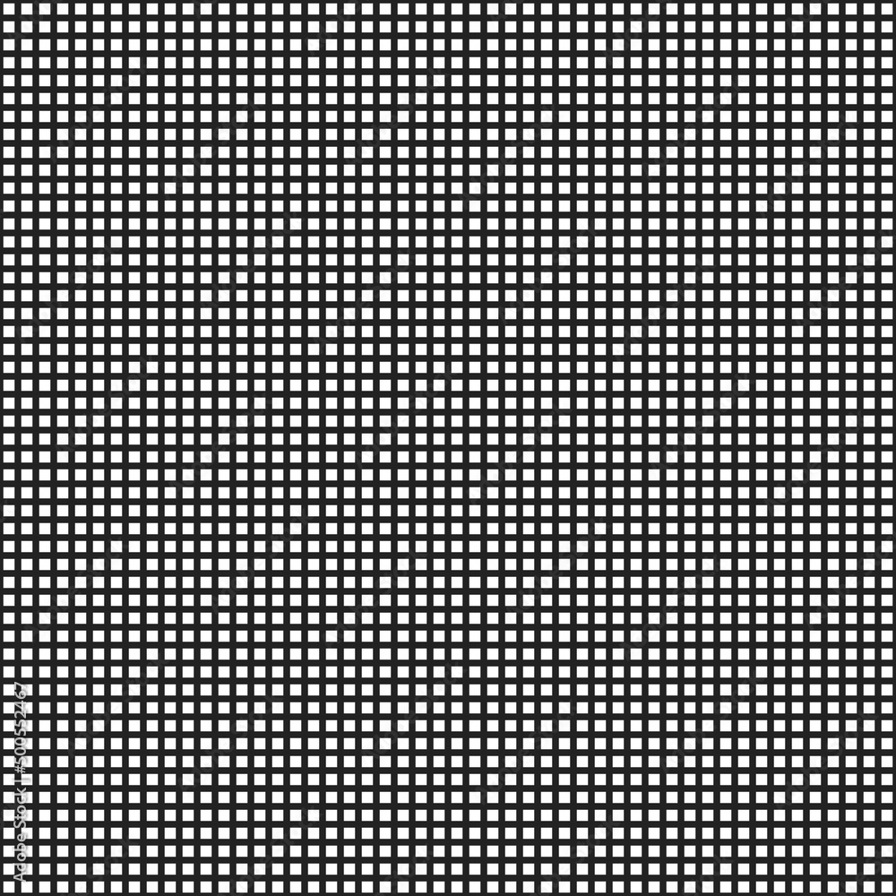 Aufkleber Small white squares on a black background. Vector with the same cubes in the form of a grid. Vector pattern of white cubes in a mesh.