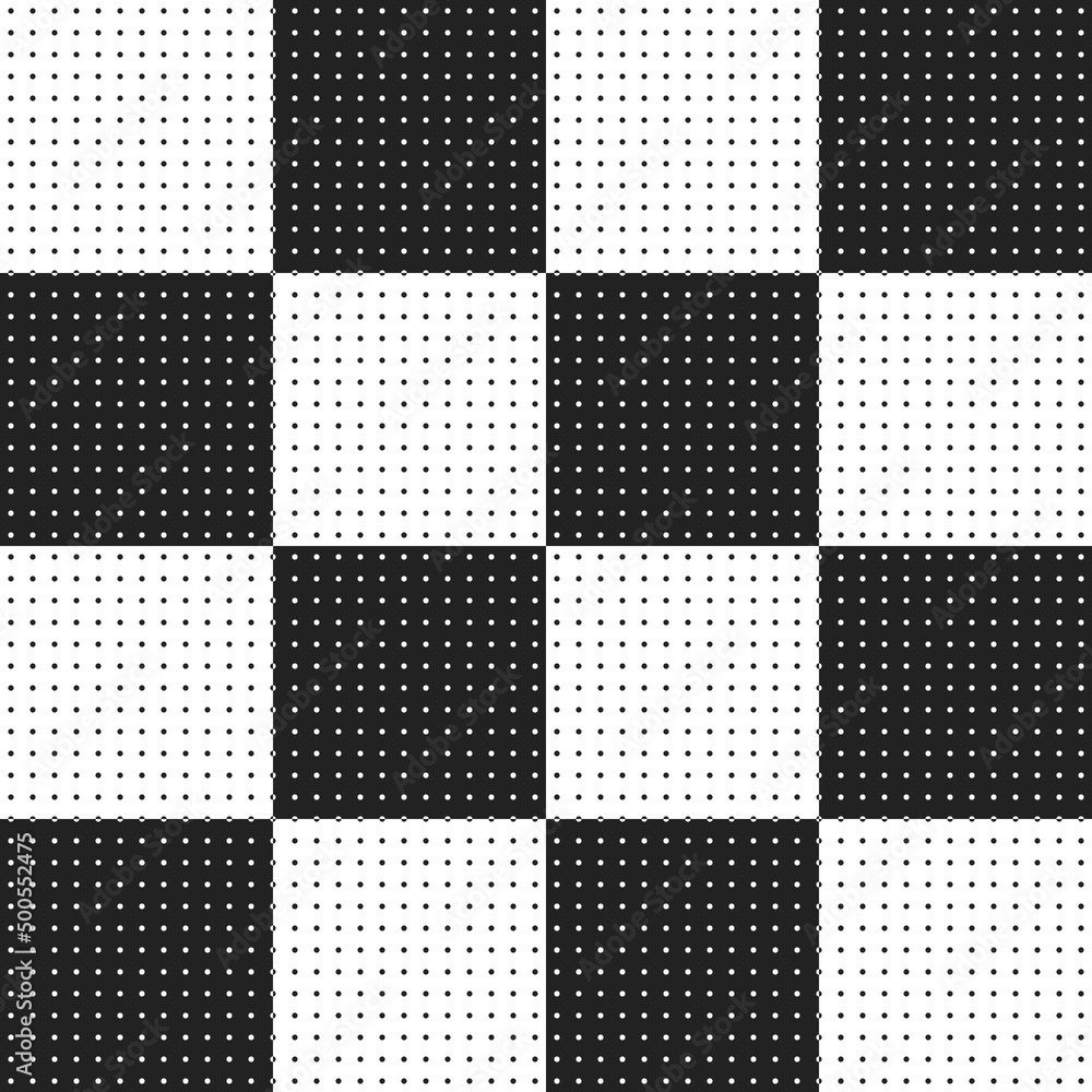 Aufkleber Black and white checkerboard pattern with mesh. A vector of cells within which there are small dots all over the field.