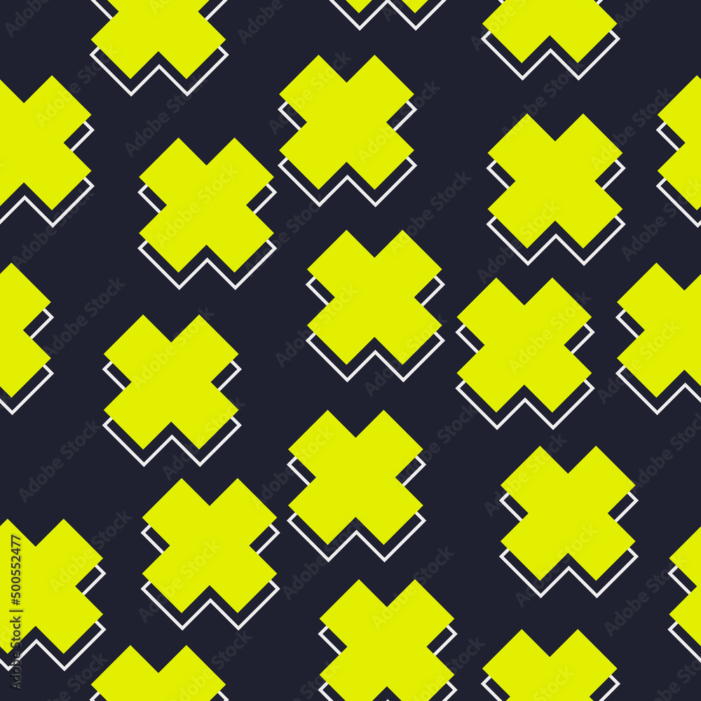 Poster large yellow crosses on a dark blue background. stylish and simple vector pattern.
