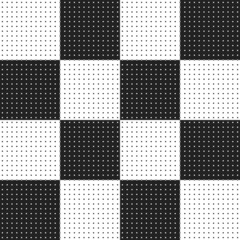 Black and white checkerboard pattern with mesh. A vector of cells within which there are small dots all over the field.