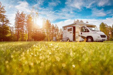 Family vacation travel RV, holiday trip in motorhome - 500552637