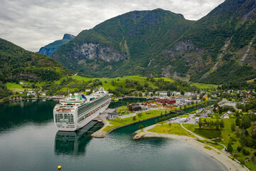 Fototapeta premium Aurlandsfjord Town Of Flam at dawn.