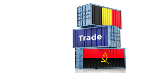 Cargo containers with Angola and Belgien national flags. 3D Rendering