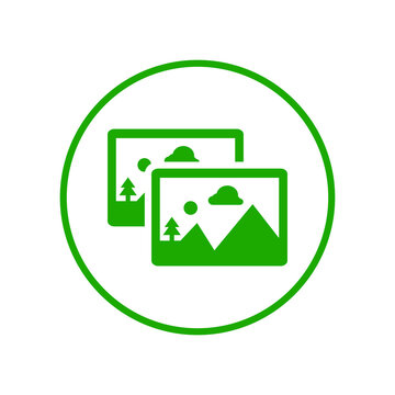 Product, gallery icon. Green vector sketch.
