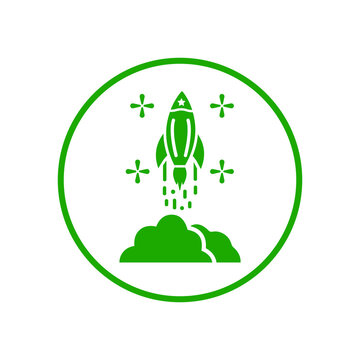 Satellite, launch, rocket icon. Green vector sketch.