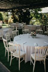 Table setting for an event party or wedding reception.