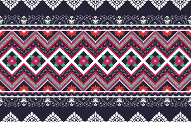 Ikat tribal floral seamless pattern. Ethnic Aztec fabric carpet mandala ornament native boho chevron textile. Geometric oriental tranditional embroidery style