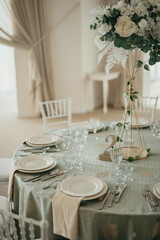 Table setting for an event party or wedding reception.