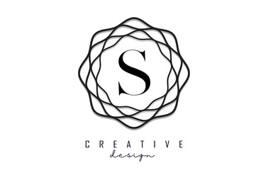 Black S letter logo with wavy circle element. Letter Vector with monogram design.