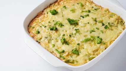 Casserole with cheese and broccoli. Broccoli gratin with melted cheese