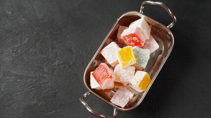 Assorted Turkish delights Rahat lokum. Colorful cubes of Turkish delights. Ramadan bayrami (eid al...