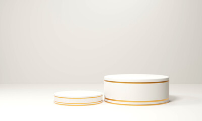 Stage podium in white studio room with beautiful and elegant abstract background, Luxury layout with elements. Simplicity. scene for demonstration cosmetic products. Show case. 3D render illustrations