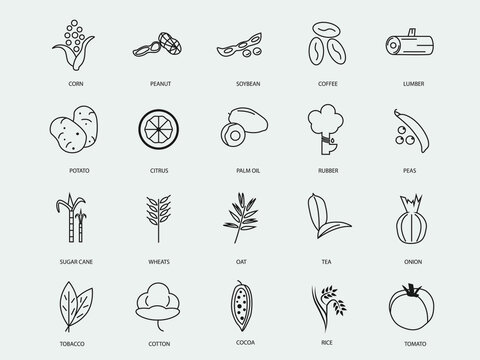 world commodities trading icons set