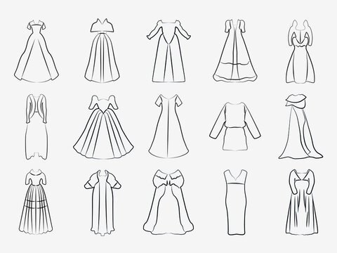 Dresses silhouette vector set. Vector. All types of women's dresses