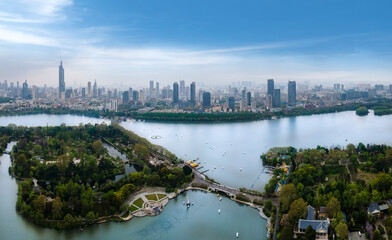 Naklejka premium aerial photography nanjing city architecture landscape skyline