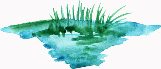 Naklejka premium Elements with a watercolor background with mountains, trees, lakes. Suitable for greeting cards, invitations, design works, crafts and is perfect