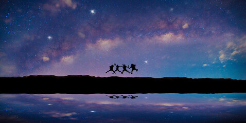 Panorama blue night sky milky way and star on dark background.Universe filled with stars, nebula...