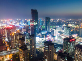 Fototapeta premium aerial photography ningbo city architecture landscape skyline night view large format