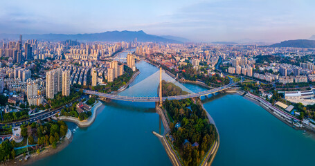 Aerial photography of Fuzhou city scenery panorama