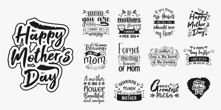 Set of mother's day lettering bundle for t-shirt, print, card and much more, Mother's day lettering typography t-shirt design, Inspirational mother's day slogans, Mom quote typography t-shirt design