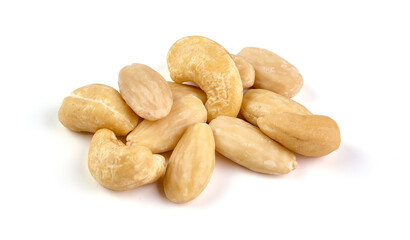 Organic Cashew nuts, close-up, isolated on white background.
