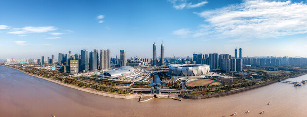 aerial photography hangzhou city architecture landscape skyline