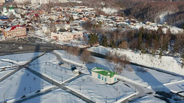 Tobolsk in winter. Tobolsk Kremlin - the sole stone fortress in Siberia. Aerial view.