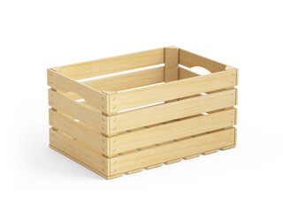 Wooden crate for fruit or vegetables isolated on white background. 3d rendering