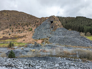The old Foel Grochan slate mine works in the Llefenni valley, Aberllefenni, Gwynedd, Wales, UK.  