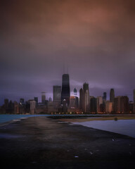 Obraz premium Chicago USA city center skyscrapers and architecture, America travel downtown, drawing in oil wall art print for canvas or paper poster, tourism production design real painting modern artistic artwork