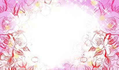 70年代少女漫画キラキラ薔薇の園背景ペン画イラスト