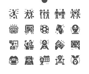 World Cup. Soccer players. Championship. Football shirt. Match date. Vector Solid Icons. Simple Pictogram