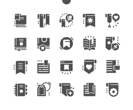 Bookmark. Saved link. Book, reading, literature, tag, ribbon, label and sticker. Diary with bookmarks. Vector Solid Icons. Simple Pictogram