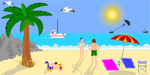 Obraz premium Feliz día de vacaciones en la playa durante el verano
