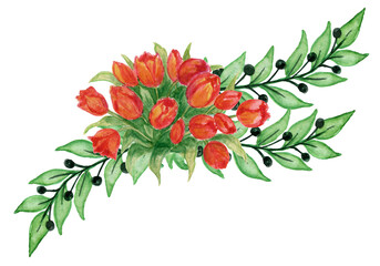 Watercolor bouquets of spring flowers . Suitable for greeting cards,invitations,design works,crafts and hobbies.