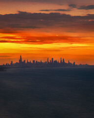 Fototapeta premium Chicago USA city center skyscrapers and architecture, America travel downtown, drawing in oil wall art print for canvas or paper poster, tourism production design real painting modern artistic artwork