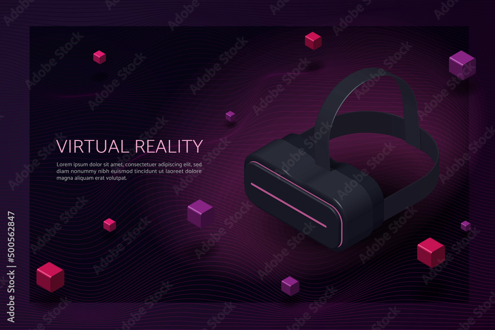Poster virtual reality glasses with objects floating around