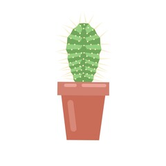 Vector graphics illustration of a cactus in a pot. Cute prickly cactus plant design in flat style. Perfect for stickers, children's book covers and web logos.