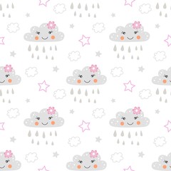 Vector seamless cloud pattern. Spring background.