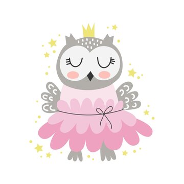 Cute vector illustration of an owl ballerina. Design element.