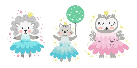 Cute vector illustration sheep, cat, owl. Design element.