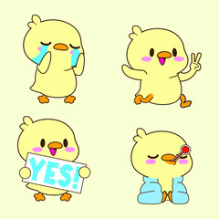 cute duck drawing, cute duckling sticker vector set