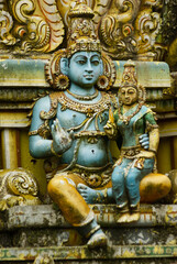 Old statue on the facade of Seetha Amman kovil hindu temple