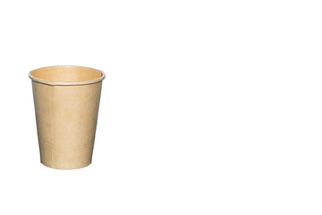 A brown paper cup isolation on white background. Environment friendly concept.